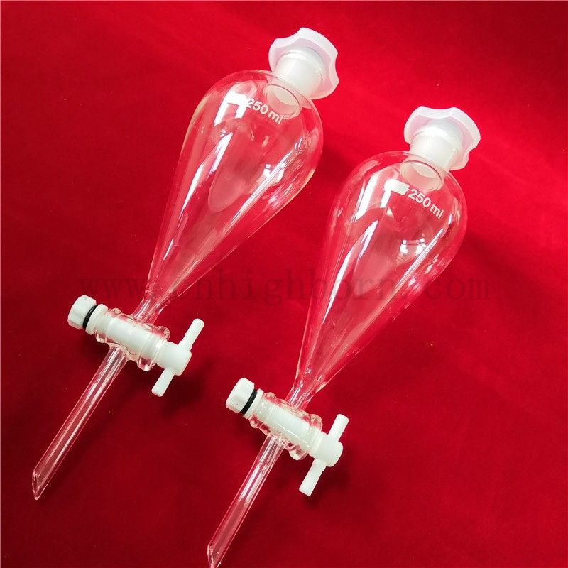Controllo separatorio di laboratorio di vetro borosilicato a forma di pera con tappo