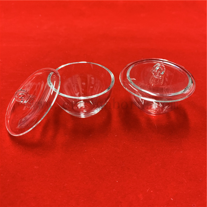 Crucibile di vetro al quarzo in silice fuso trasparente personalizzato con coperchio