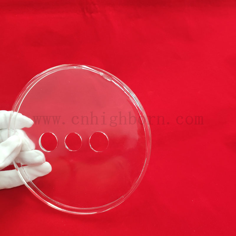 Perforazione laser trasparente tre fori in vetro in vetro disco rotondo