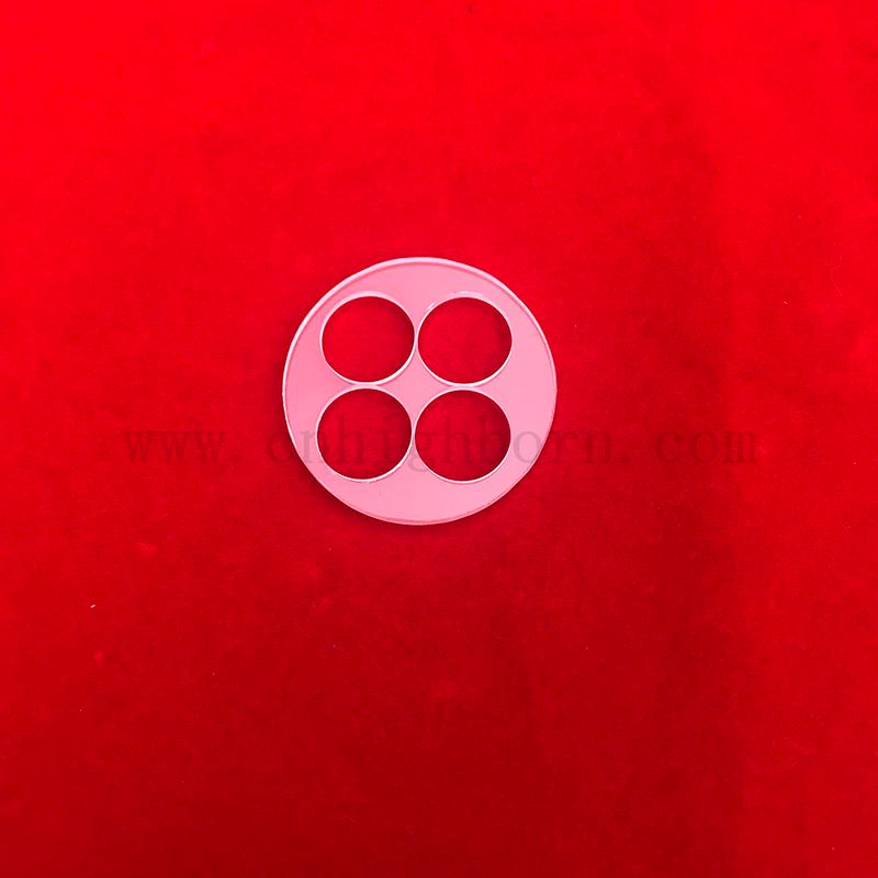 Finestra a disco in vetro in quarzo opaco in gamba personalizzata con fori