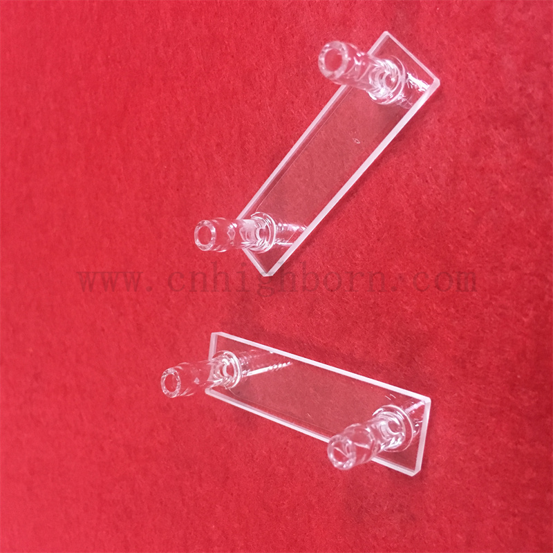 Strumento ottico laboratorio Cuvetta di vetro a cella di flusso di cuvetta in quarzo con connettore a tubo corto