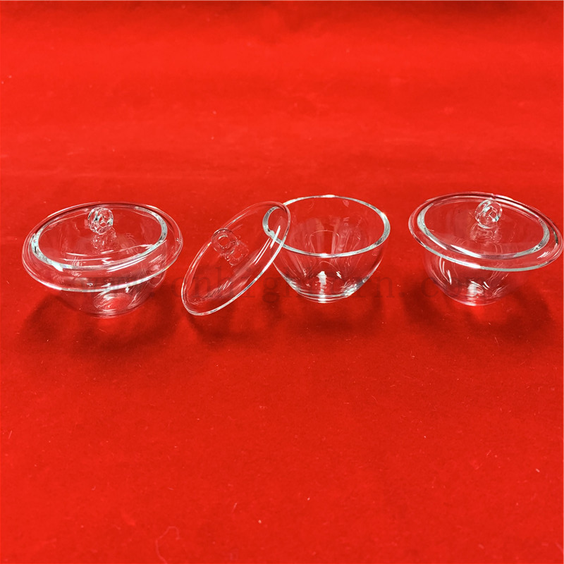 Crucibile di vetro al quarzo in silice fuso trasparente personalizzato con coperchio