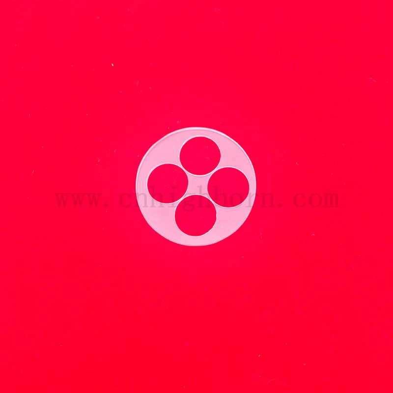 Finestra a disco in vetro in quarzo opaco in gamba personalizzata con fori