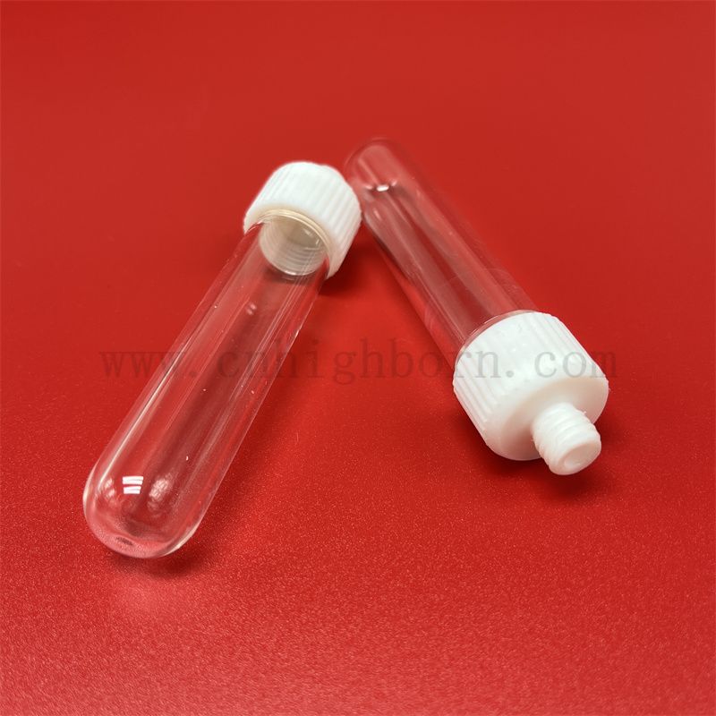Tubo di prova in vetro in quarzo trasparente personalizzato con coperchio avvitato