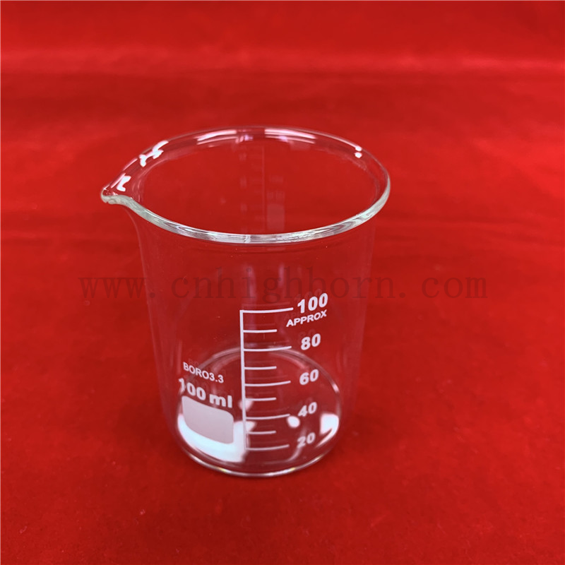 Becher di vetro borosilicato ad alto laboratorio in scala chiara