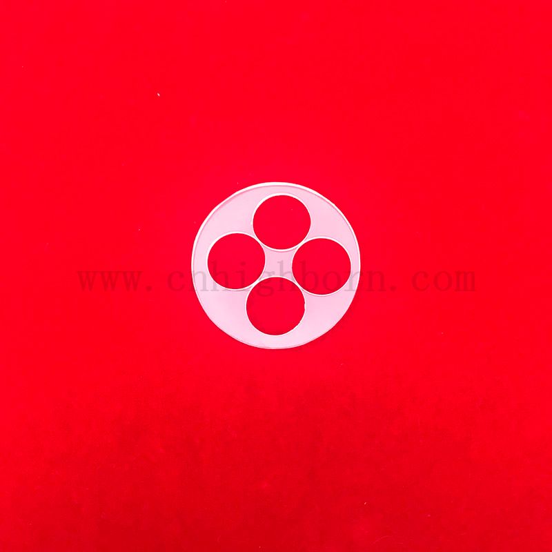 Finestra a disco in vetro in quarzo opaco in gamba personalizzata con fori