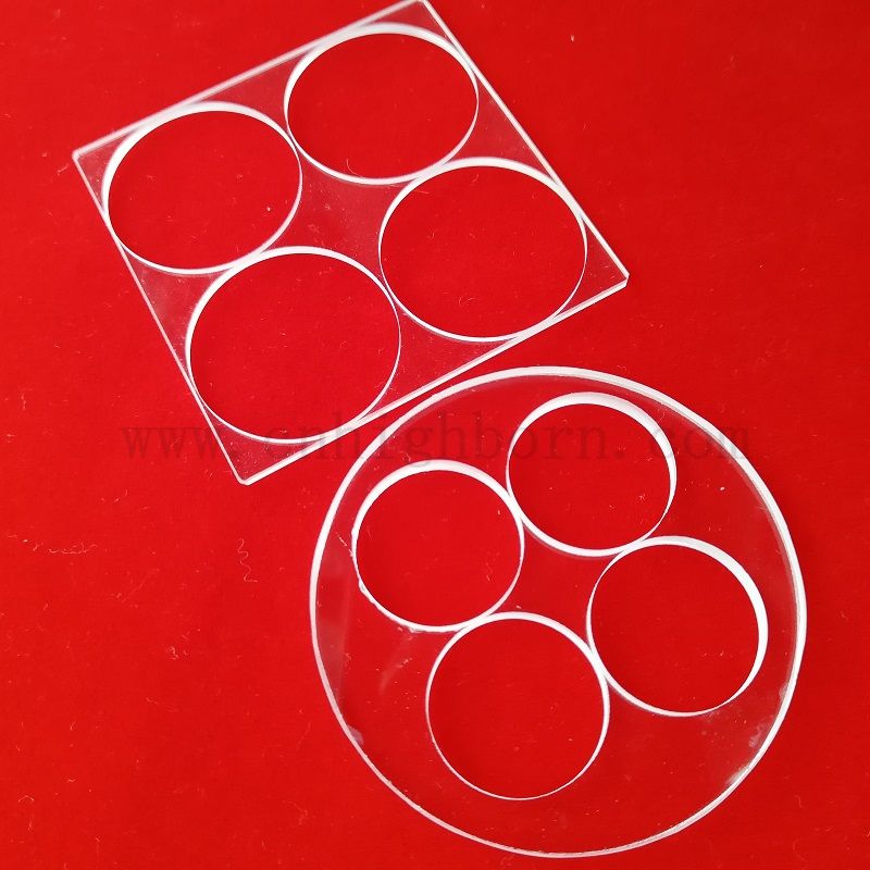 Piastra di silice fusa in vetro in quarzo trasparente al 92% con fori di perforazione laser