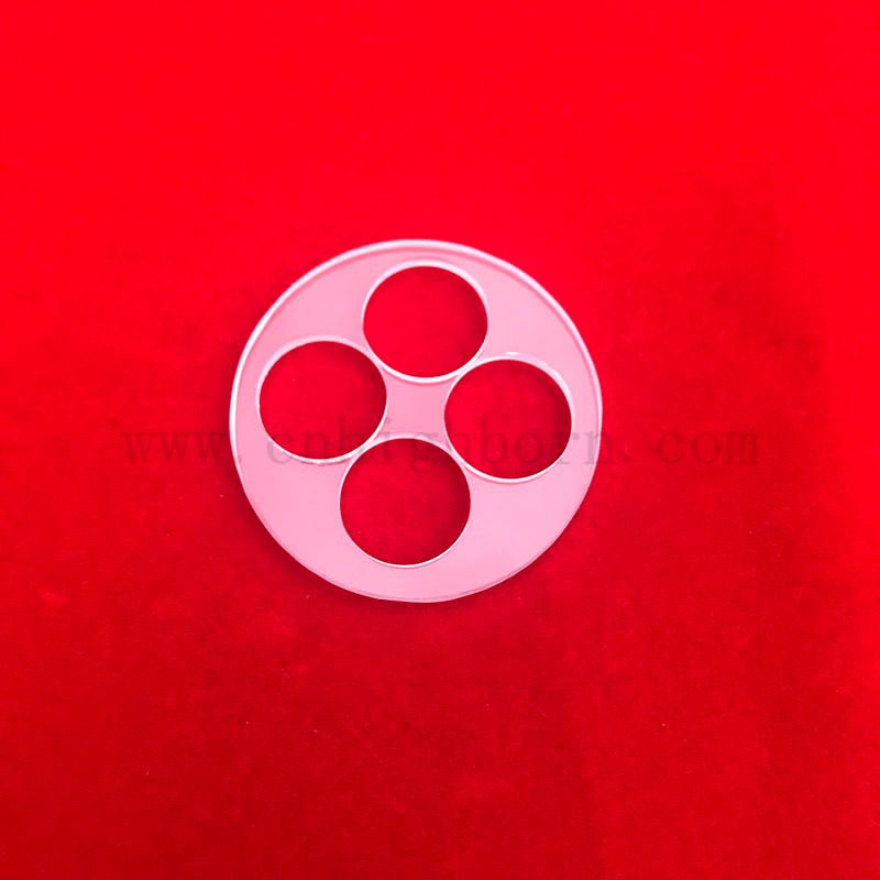 Finestra a disco in vetro in quarzo opaco in gamba personalizzata con fori