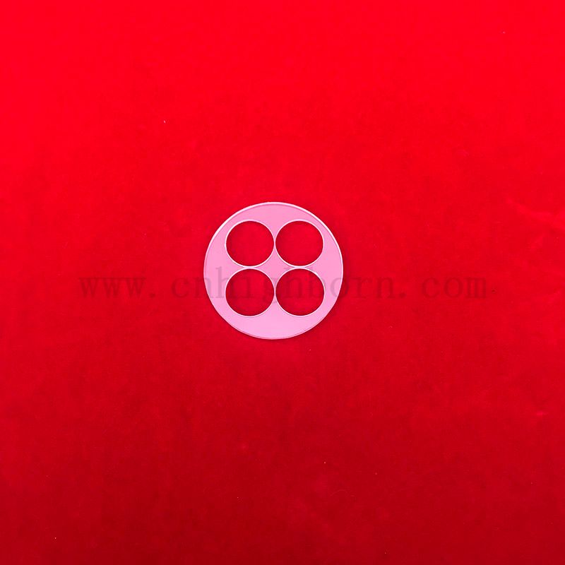 Finestra a disco in vetro in quarzo opaco in gamba personalizzata con fori