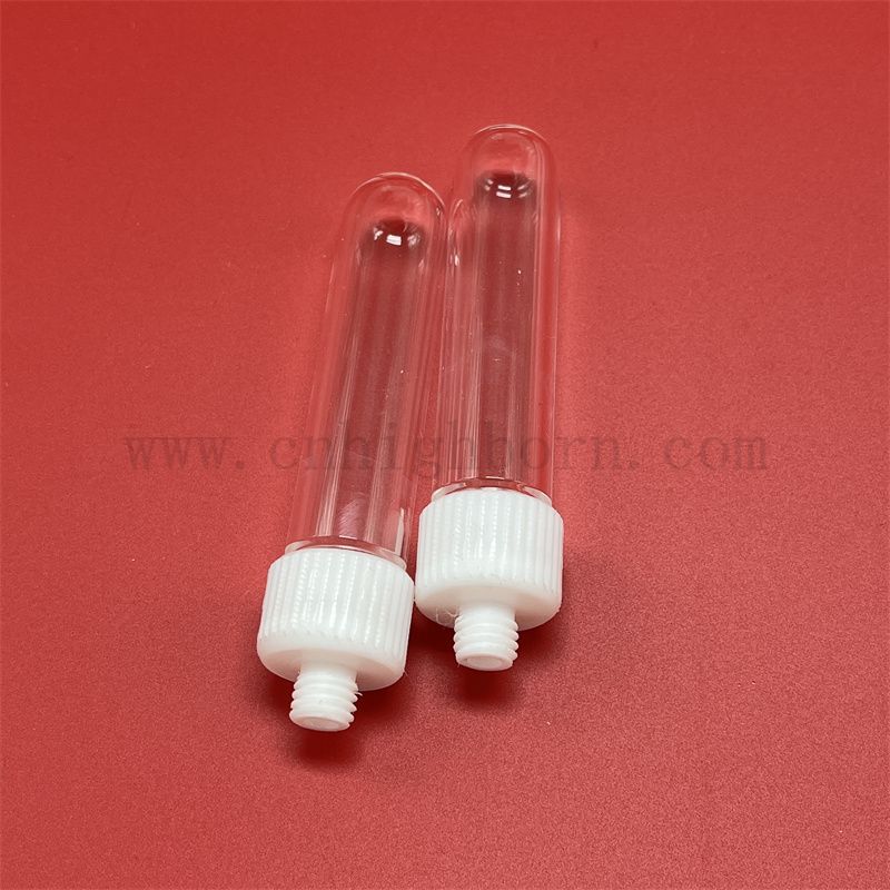 Tubo di prova in vetro in quarzo trasparente personalizzato con coperchio avvitato